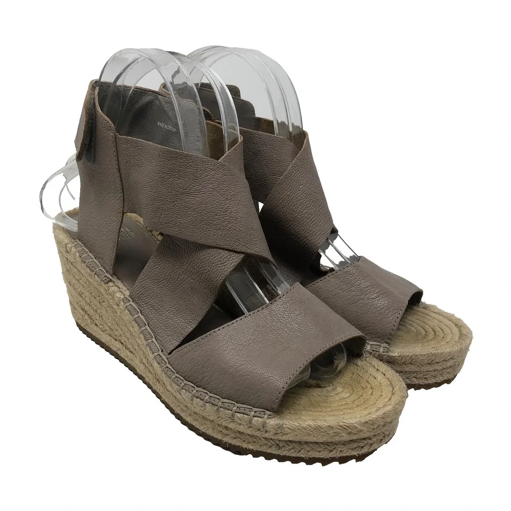 Eileen Fisher Willow Espadrille Wedge Sandal Womens 8 Beige Wide Strap Boho